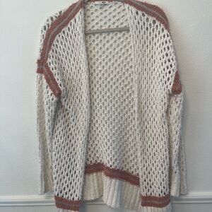 Amuse Society Cream and Pink Cardigan Sweater Open Knit